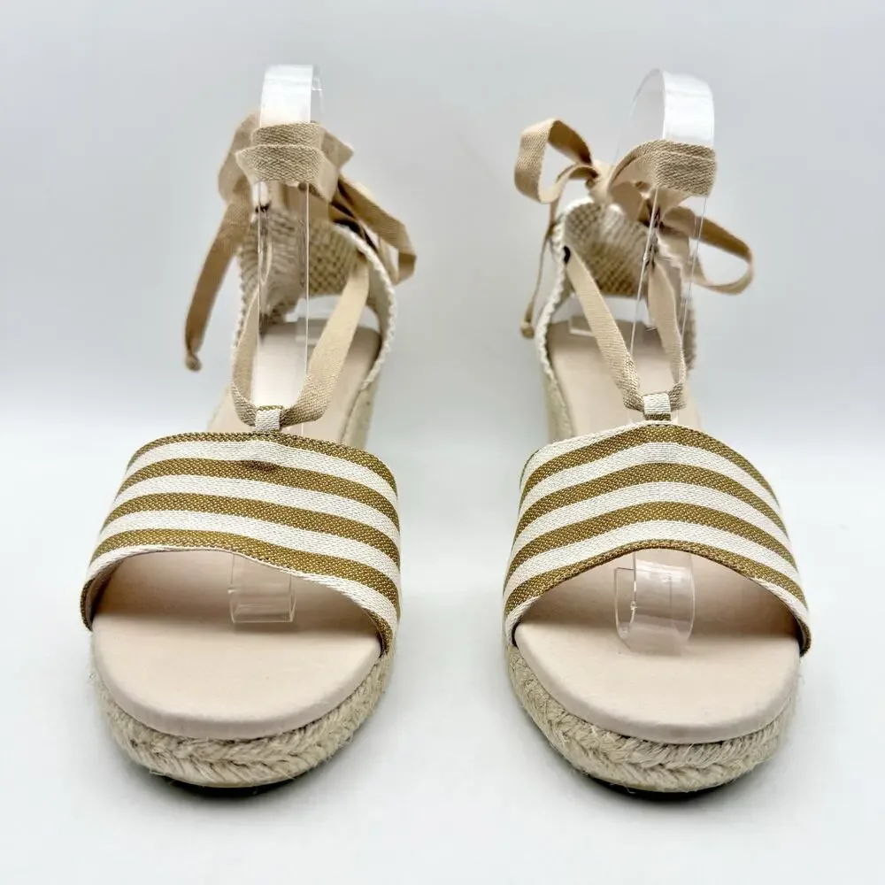 Eric Michael Womens Sara Espadrille Wedge Sandals EU 41 US 10.5 Taupe Canvas GUC